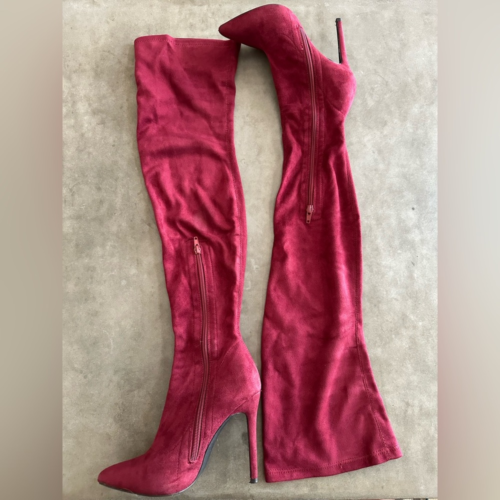NEW Burgundy suede Women's over the knee stiletto Boots 35.5